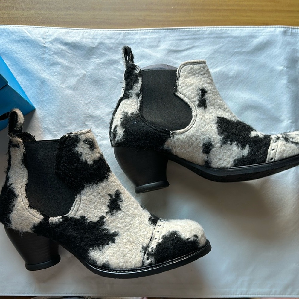 Fluevog cow print booties